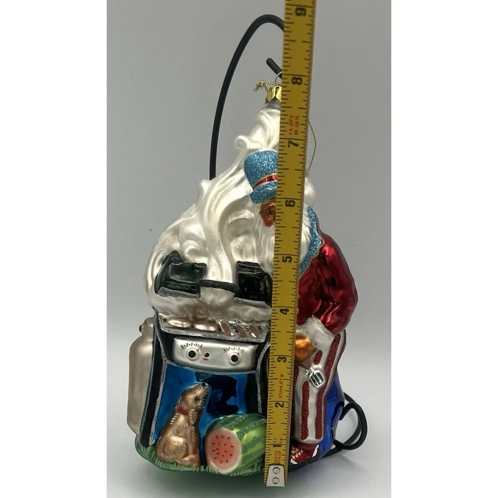 Santa Grilling Large Glass Christmas Tree Ornament 8